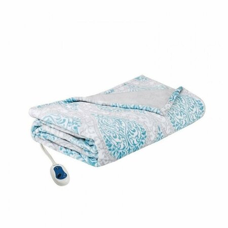 BEAUTYREST 60 x 70 in. Senna Heated Print Plush Throw - Aqua BR54-0667